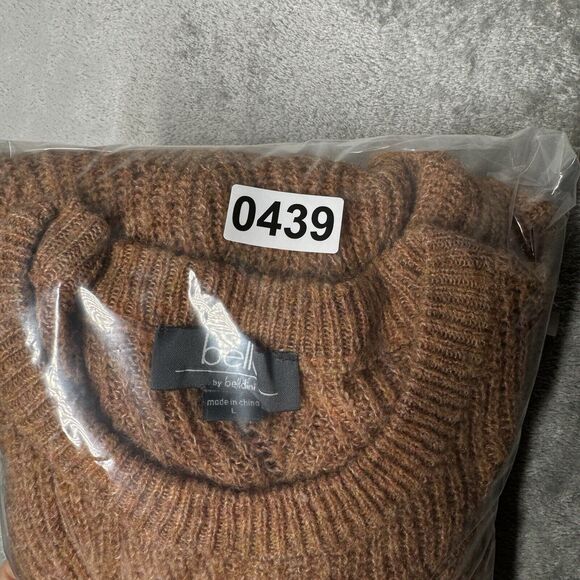 Belle by Belldini Sweater Womens Large Brown Chunky Knit Boho Neutral Minimalist - Picture 10 of 10